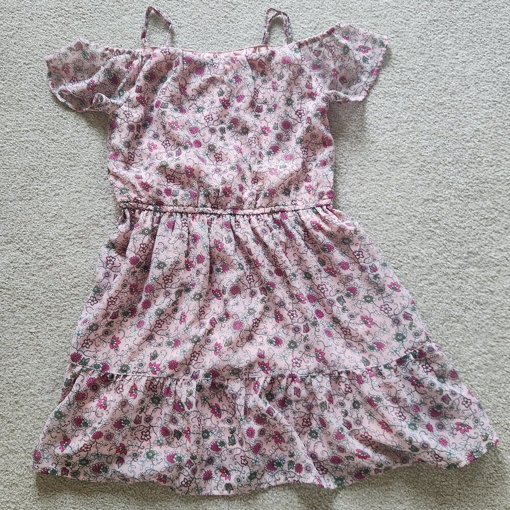 🌸 Flutter Sleeve Pink Floral Dress – Girls Size XL (14) – Beautiful Condition!